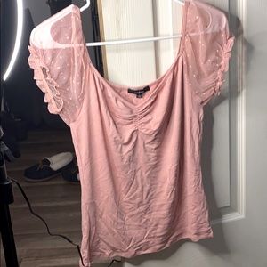Baby pink mesh puffy sleeve top